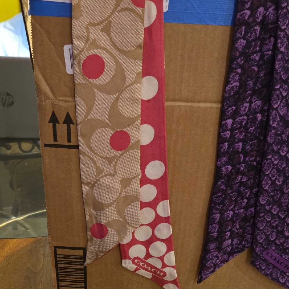Coach Pink and Tan Patterned Tie Twilly Scarf